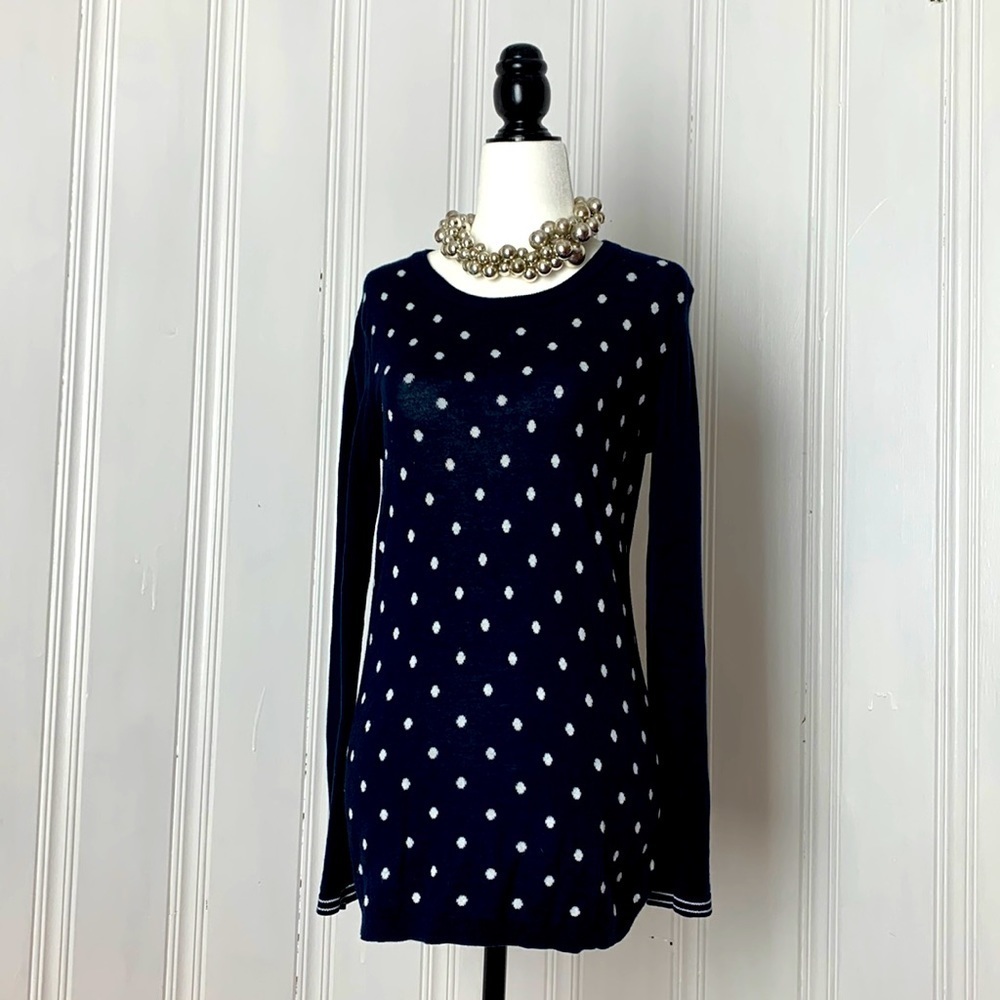TOMMY HILFIGER 100% navy blue and white polka dot sweater